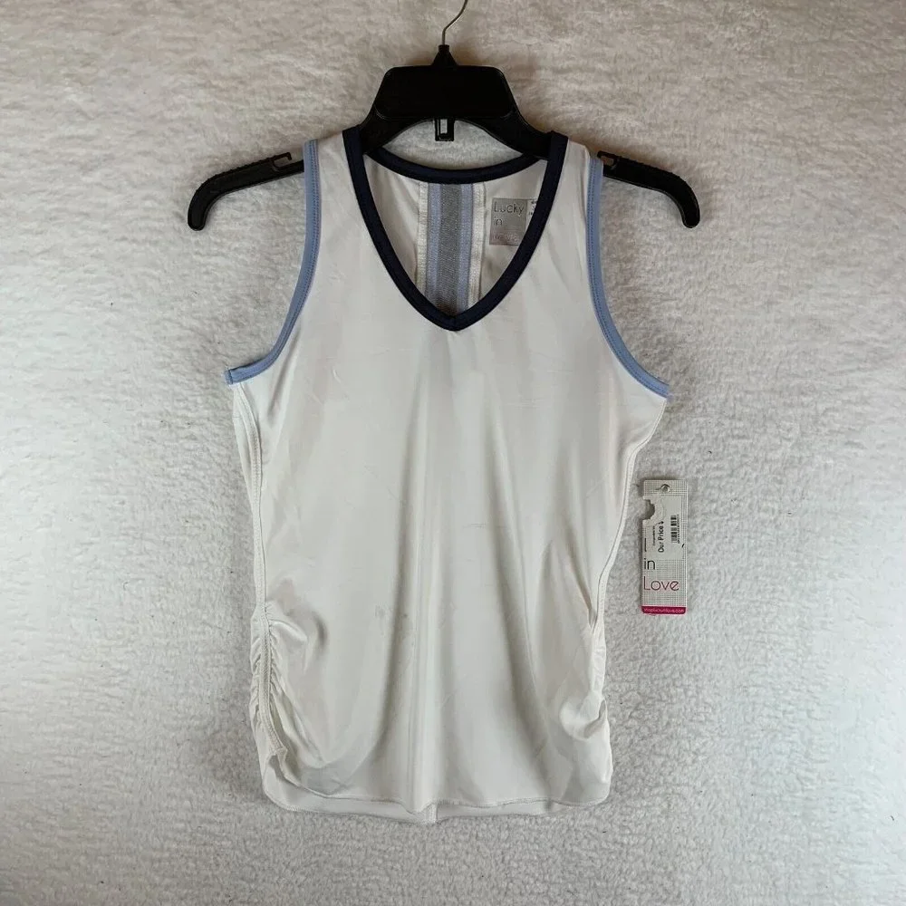 Lucky In Love Tennis Tank Top Girls Small White Semi-Fitted V-Neck Pullover 7081